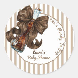 She's Ready To Pop Soda Bow Baby Shower Classic Round Sticker