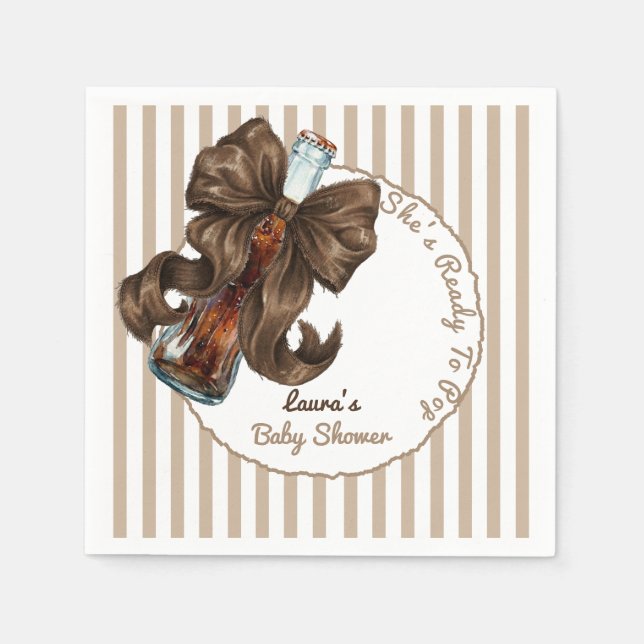 She's Ready To Pop Soda Bow Baby Shower Napkin (Front)