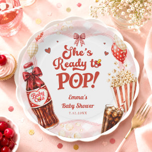 She's Ready to Pop Soda Gingham Baby Shower Paper Plate