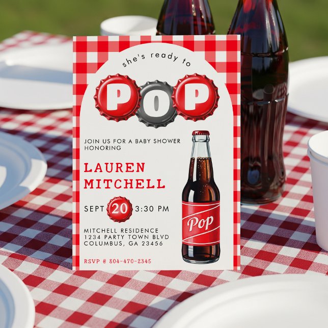 She's Ready To Pop Soda Plaid Red Baby Shower Invitation (She's Ready To Pop Soda Plaid Red Baby Shower Invitation
)