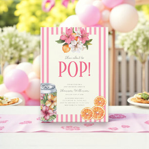 She's Ready to Pop Tropical Floral Citrus  Invitation