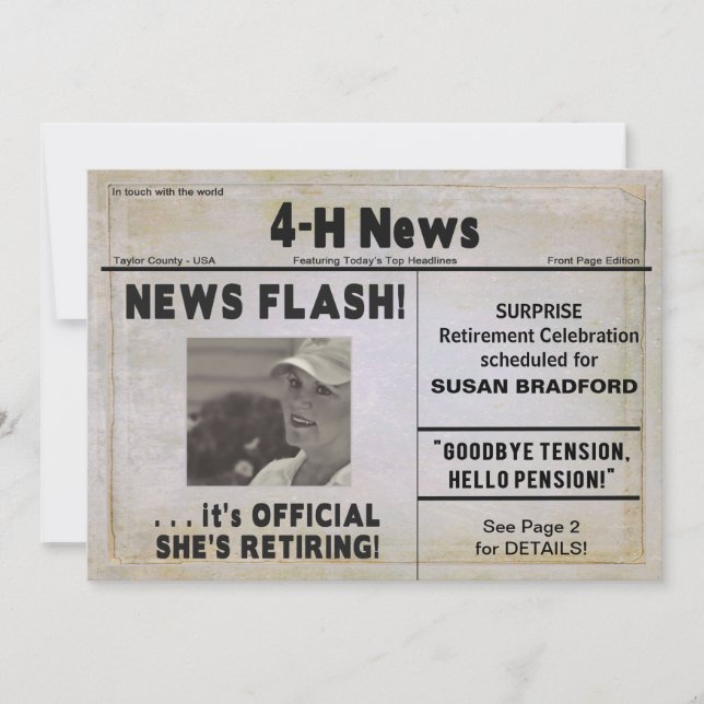 SHE'S RETIRING INVITATION (NEWSPAPER) 4H NEWS (Front)