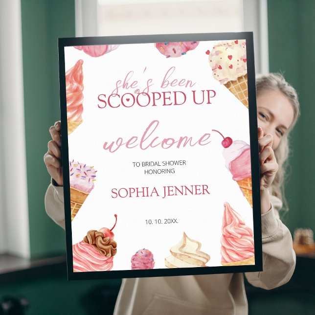 She's Scooped Up Ice Cream Bridal Shower Welcome Poster (she's been scooped up welcome sign)