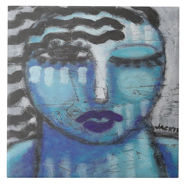 She's So Cold Abstract Acrylic Portrait on OSB  Ceramic Tile (Front)