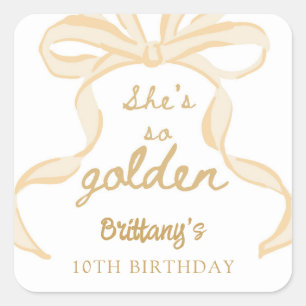 She's So Golden Girl 10th Birthday Party Square Sticker