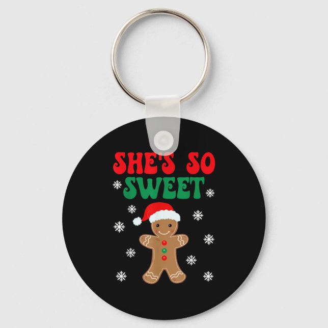 She's So Sweet Funny Gingerbread Couples Christmas Key Ring (Front)