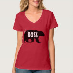 Shes the Boss Grizzly Bear Silhouette T-Shirt<br><div class="desc">She's the Boss! Brown Bear (Grizzly, Kodiak, Alaskan) black silhouette, bear walking, ladies' red shirt, for any boss such as CEO, manager, entrepreneur or business owner as well as moms, girlfriends, wives and other bosses, on birthday, anniversary, occasion of promotion, new job, or anytime you please. You can choose other...</div>