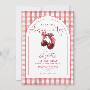 She's The Cherry On Top Bow Birthday Invitation