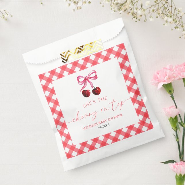 She's The Cherry On Top Bow Cherry Baby Shower Favour Bag (Sealed)