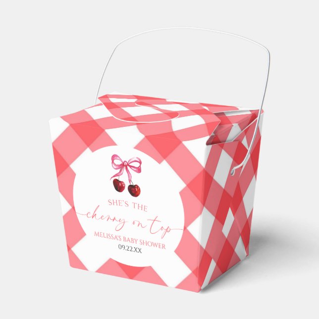 She's The Cherry On Top Bow Cherry Baby Shower Favour Box (Front Side)