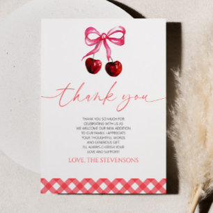 She's The Cherry On Top Bow Cherry Baby Shower Thank You Card