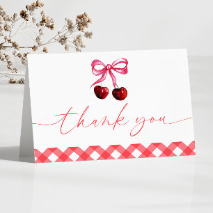 She's The Cherry On Top Bow Cherry Baby Shower Thank You Card