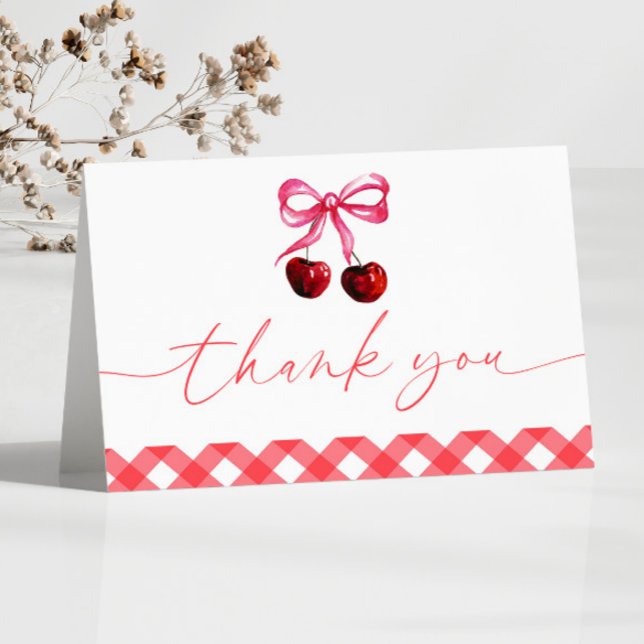 She's The Cherry On Top Bow Cherry Baby Shower Thank You Card (Creator Uploaded)