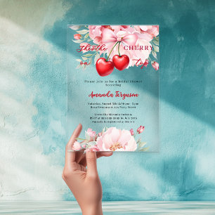 She's the cherry on top bow florals Bridal Shower Acrylic Invitations