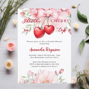 She's the cherry on top bow florals Bridal Shower Invitation
