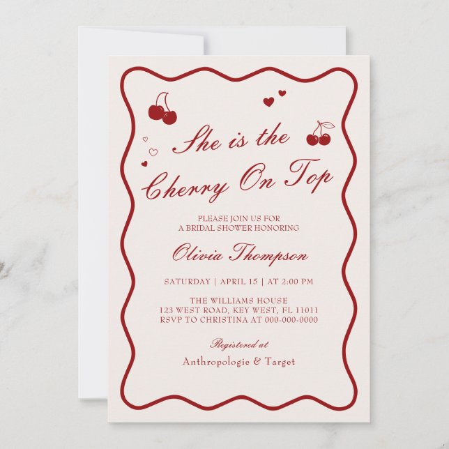 She's The Cherry On Top Bridal Shower Invitation (Front)