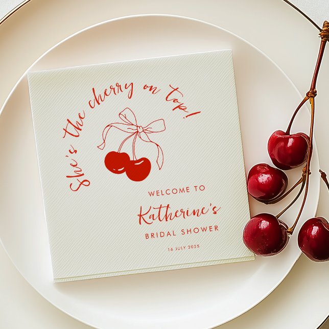 She's the Cherry on Top Bridal Shower Napkin (Creator Uploaded)