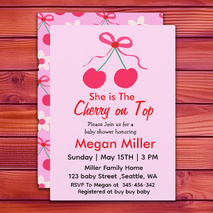 She's The Cherry on Top Coquette Girl Baby Shower Invitation