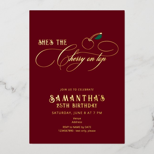 She's the Cherry on Top Minimalist Script Birthday (Front)