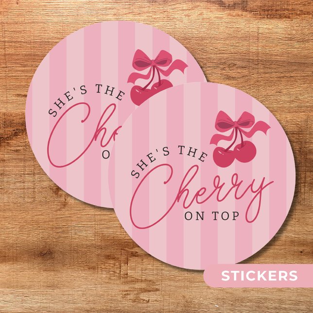 She's the Cherry on Top Pink Baby Shower Classic Round Sticker (Creator Uploaded)