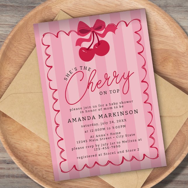 She's the Cherry on Top Pink Baby Shower Invitation (Creator Uploaded)