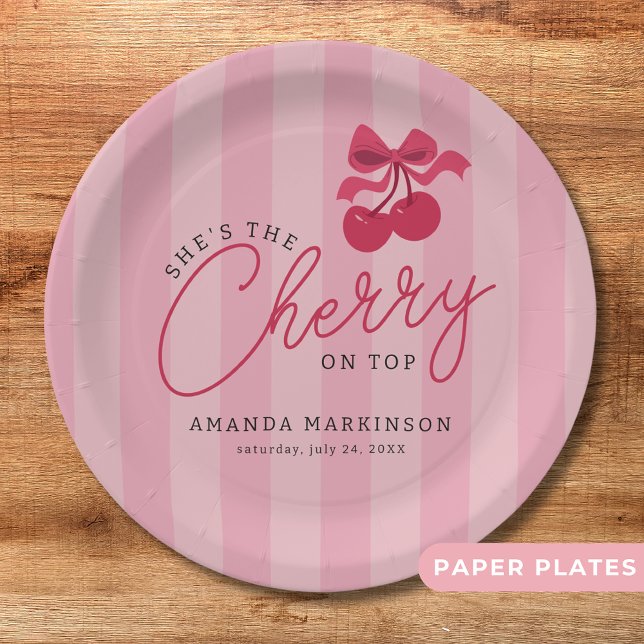 She's the Cherry on Top Pink Baby Shower Paper Plate (Creator Uploaded)