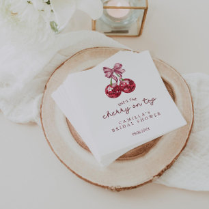 She's The Cherry On Top Pink Bow Bridal Shower  Napkin
