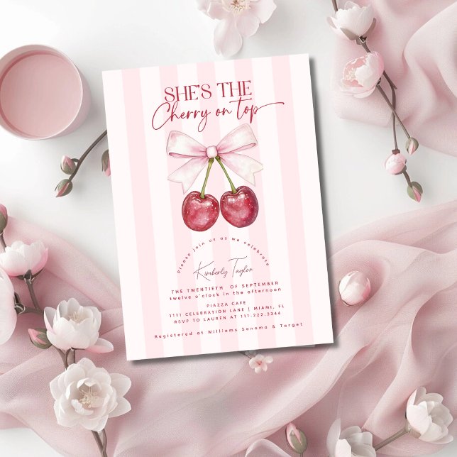 She's The Cherry On Top Pink Bridal Shower Invitation (Creator Uploaded)
