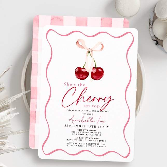 She's the Cherry on Top Pink Gingham Bridal Shower Invitation (Creator Uploaded)