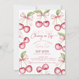 She's The Cherry On Top Pink Red Bridal Shower  Invitation