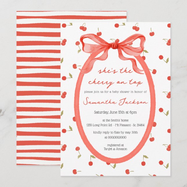 She's the Cherry on Top Red Girl Baby Shower Invitation (Front/Back)