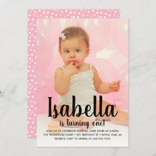 She's Turning One Pink Girl's First Birthday Photo Invitation