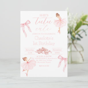 She's Tutu Cute Ballerina Girl 1st Birthday Invitation