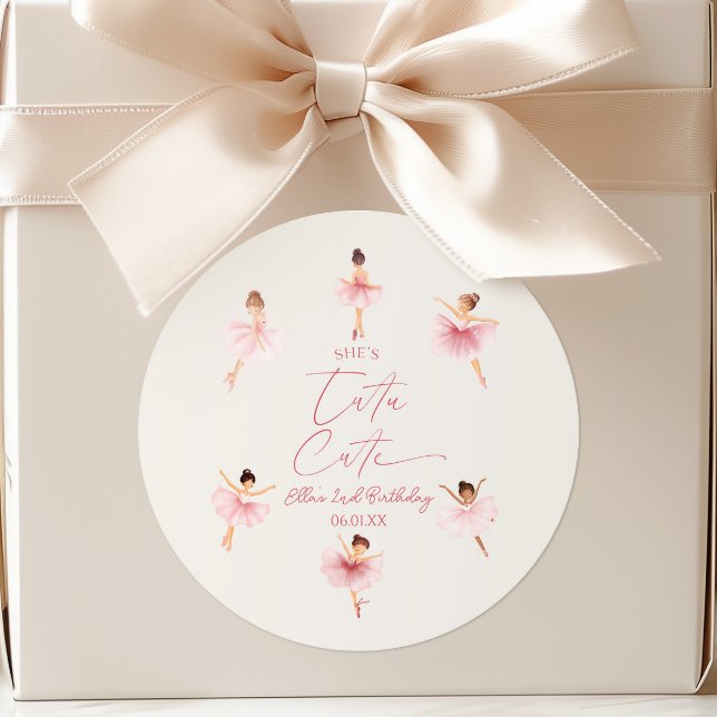 She's Tutu Cute Pink Ballerina 2nd Birthday Party Classic Round Sticker (Creator Uploaded)