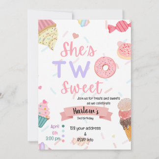 She's Two sweet Birthday invitation 