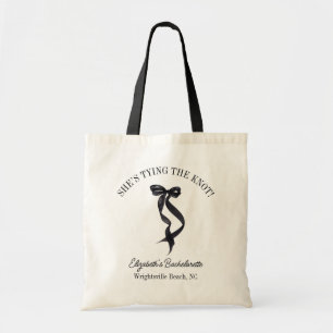 She's Tying the Knot Black Bow Bachelorette Tote Bag