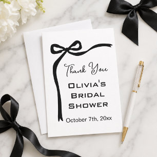 Shes Tying the Knot Black Bow Border Bridal Shower Thank You Card