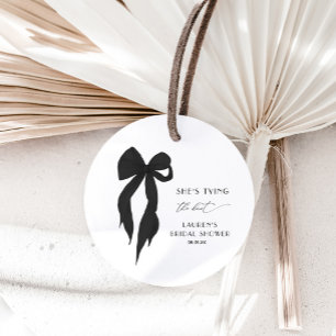 She's Tying The Knot Black Bow Bridal Shower Classic Round Sticker