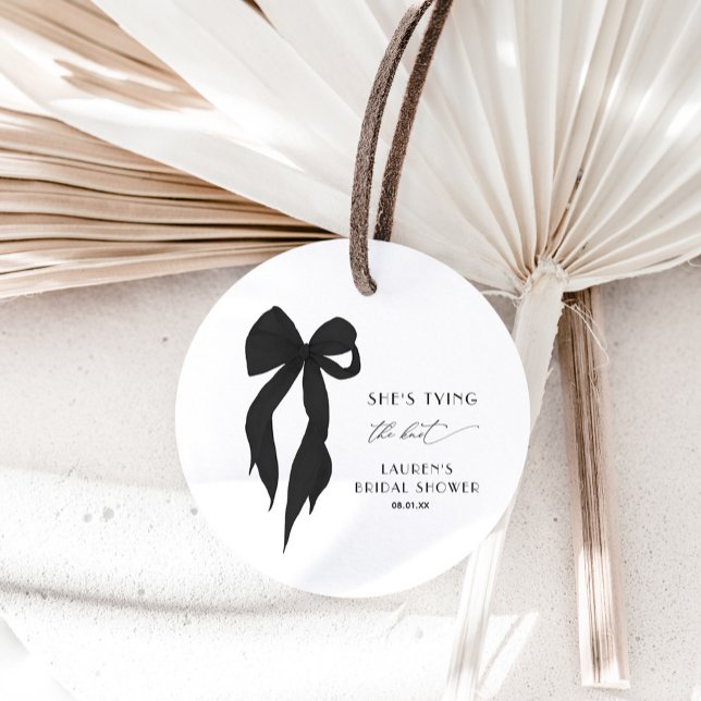 She's Tying The Knot Black Bow Bridal Shower Classic Round Sticker (Creator Uploaded)