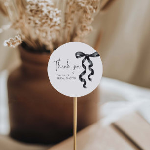 She's tying the knot Black Bow Bridal Shower  Classic Round Sticker