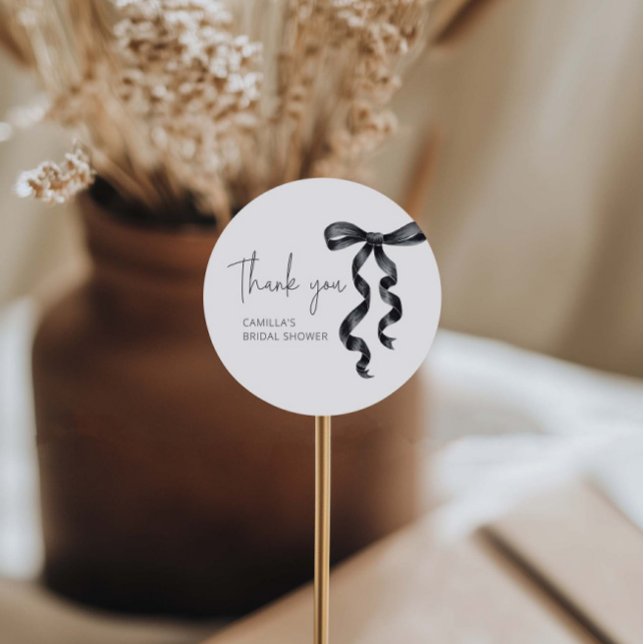 She's tying the knot Black Bow Bridal Shower  Classic Round Sticker (Creator Uploaded)