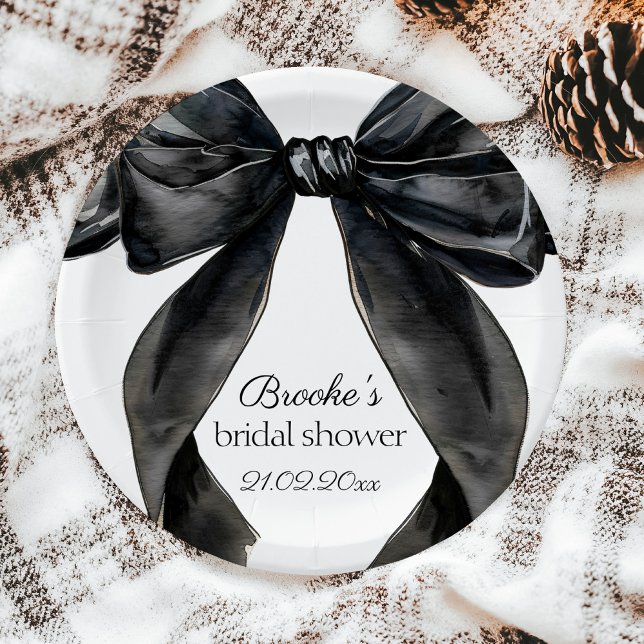 Shes tying the knot black bow Bridal Shower french Paper Plate (Creator Uploaded)