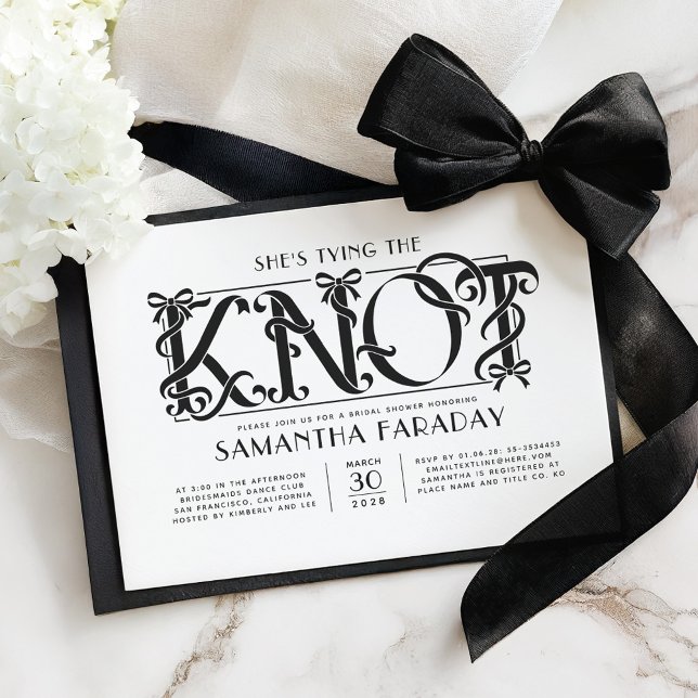 She's Tying The Knot Black Bow Bridal Shower Invitation (Black Bow Bridal Shower Invitation)