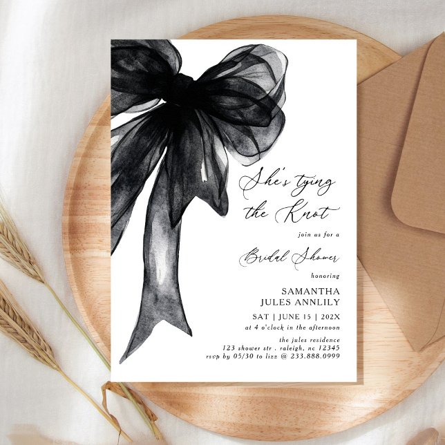 She's Tying The Knot Black Bow Bridal Shower Invitation (Creator Uploaded)