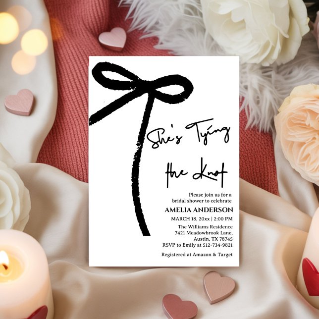  She's Tying the Knot Black Bow Bridal Shower  Invitation (Creator Uploaded)