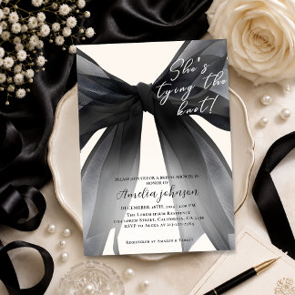 She's Tying the Knot Black bow Bridal Shower Invitation