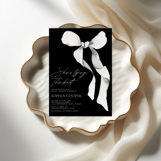 She's Tying the Knot Black Bow Bridal Shower Invitation (Creator Uploaded)