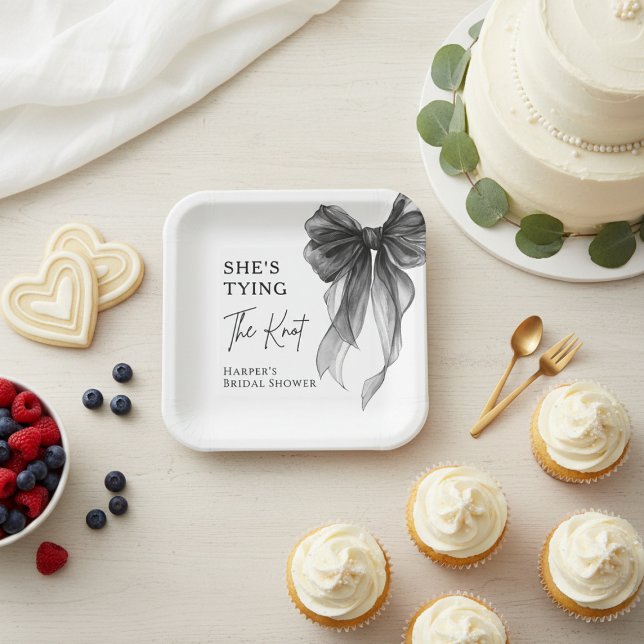 She's Tying The Knot Black Bow Bridal Shower Paper Plate (Creator Uploaded)