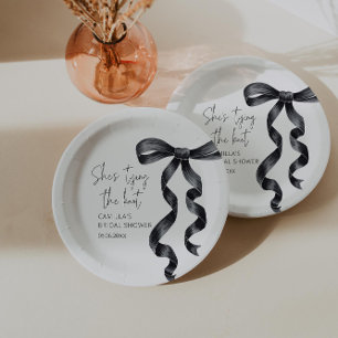 She's Tying the Knot Black Bow Bridal Shower Paper Plate
