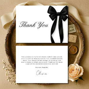 She's Tying the Knot Black Bow Bridal Shower Thank You Card
